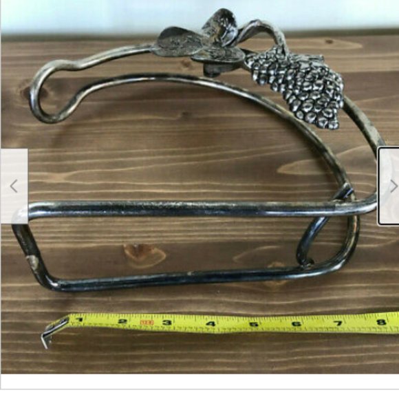 Wine Bottle Holder with Silver-Tone Heavy Relief Grape Bunch & Vine Leaf Design - Picture 4 of 6